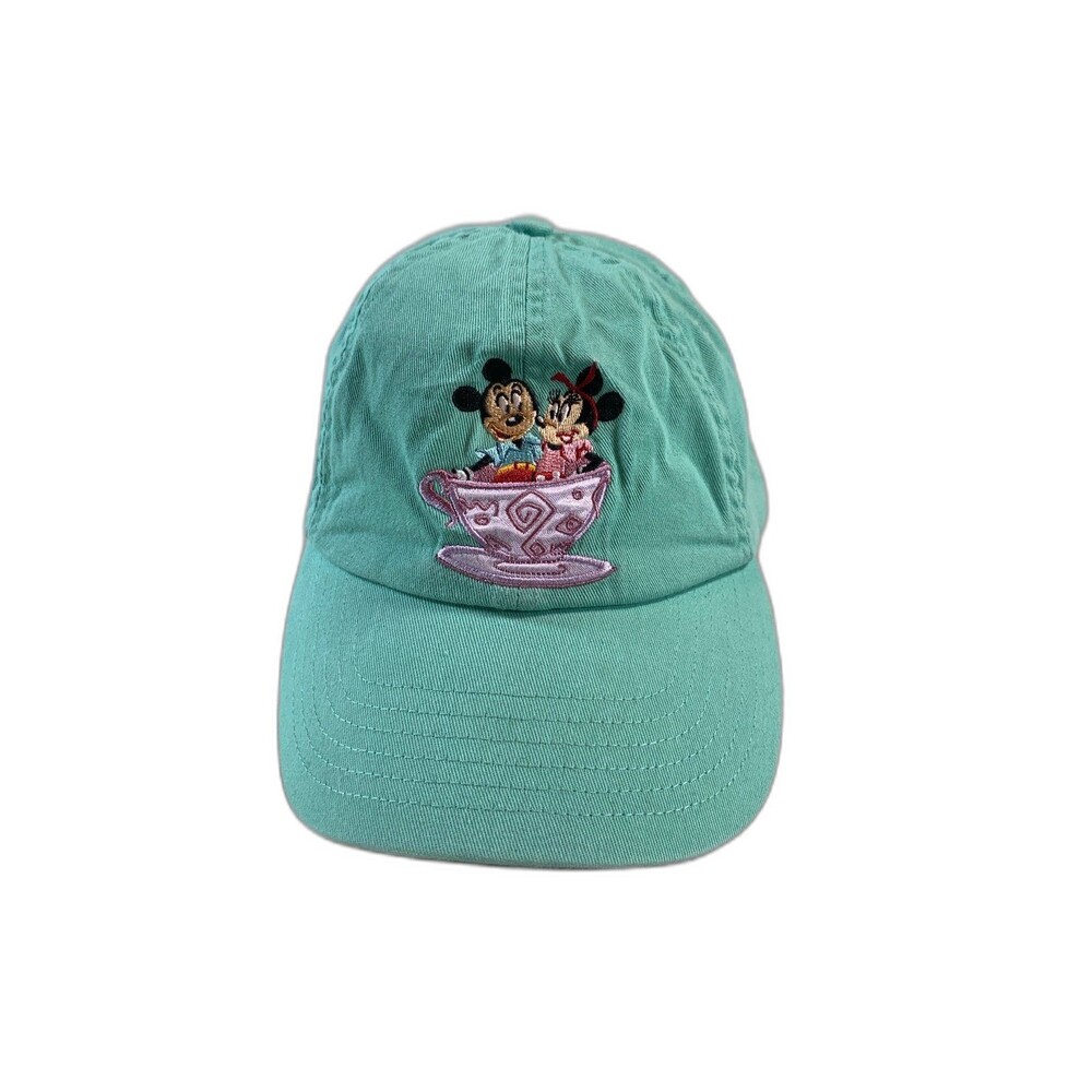 Disney Teal Baseball Cap with Pink Embroidered Mickey & Minnie Teacup